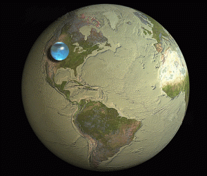 globe with all surface water collected into a small droplet